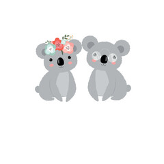 Cute koala couple in the heart. Sticker. Drawing for a postcard.