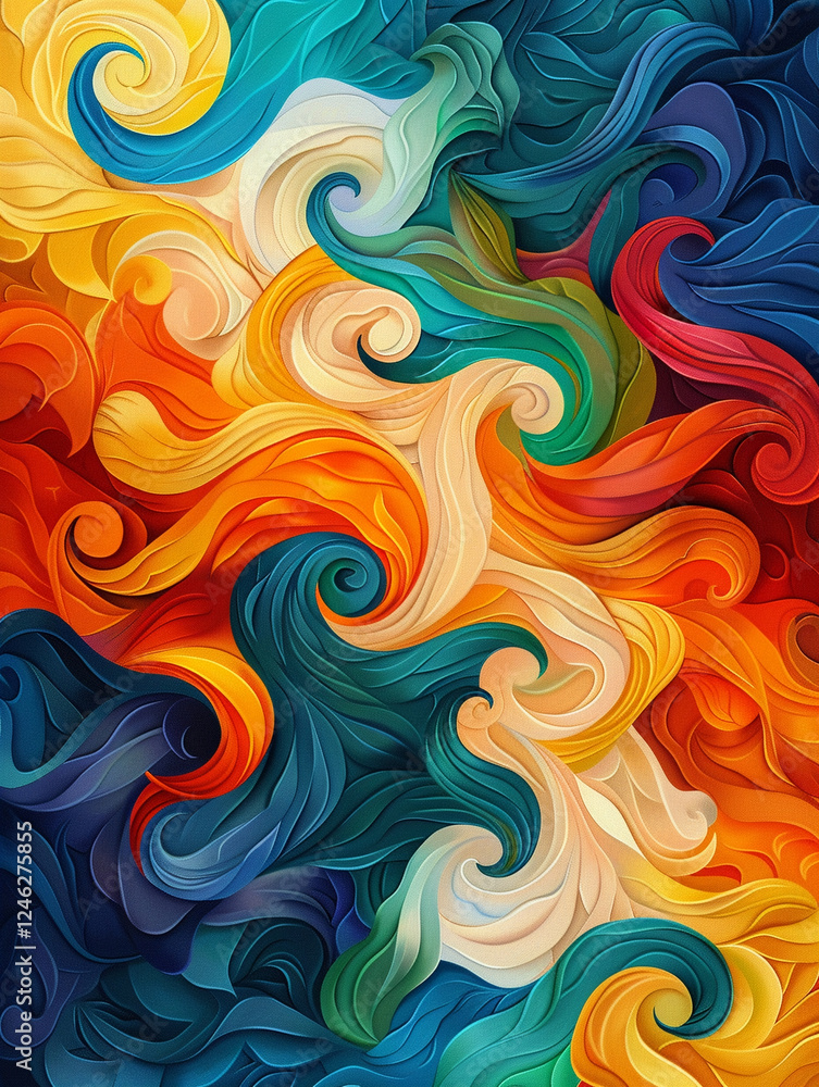 Poster captivating abstract swirls of acrylic paint create tapestry of fiery colors that dance and intertwi