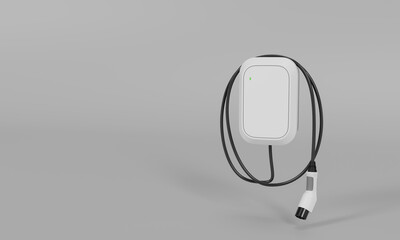 Electric vehicle charging station with cable eco energy. 3d rendering
