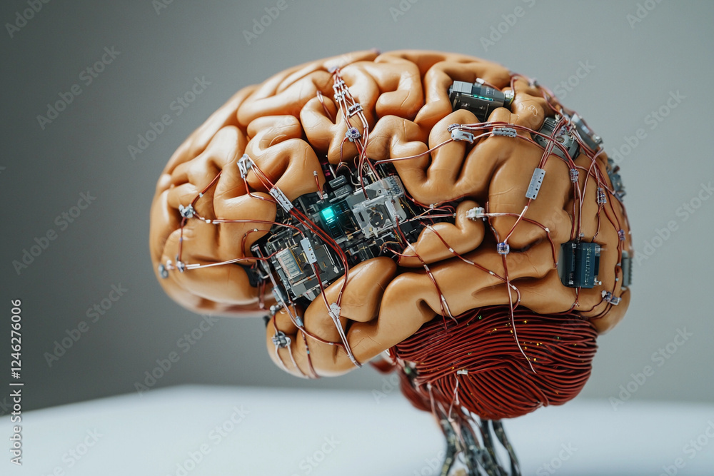 Fototapete futuristic brain design featuring circuit board elements merging technology with organic structure