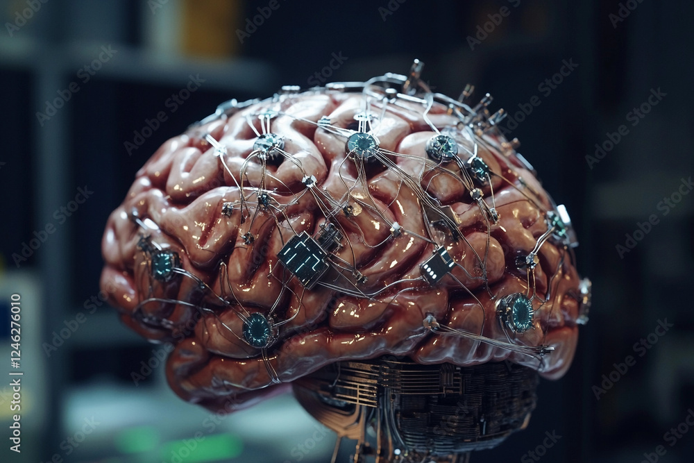 Fototapete futuristic brain design featuring circuit board elements merging technology with organic structure