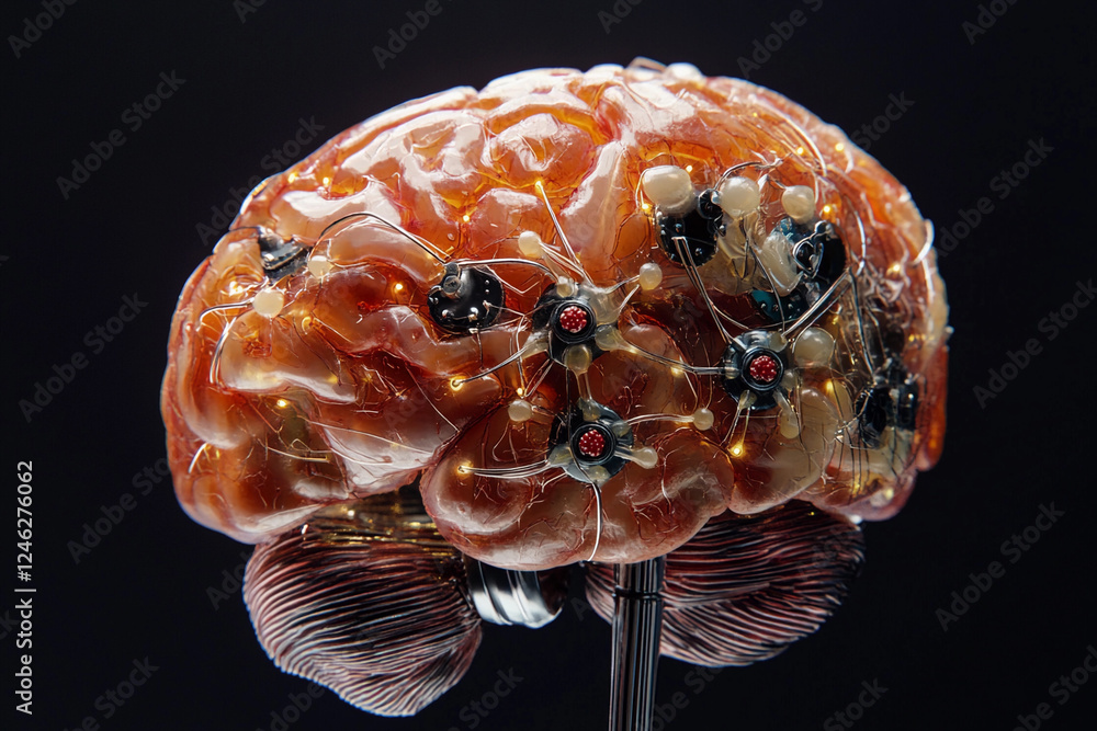 Fototapete futuristic brain design featuring circuit board elements merging technology with organic structure