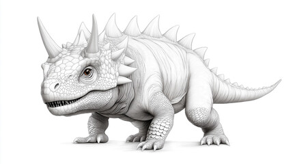 Black and white triceratops dinosaur ready for kids to color