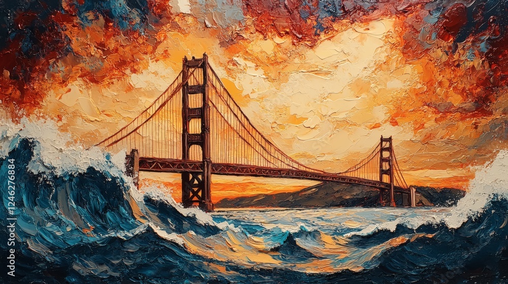 Poster golden gate bridge stands boldly in front of san francisco depicted with sharpedged abstract 3d shap