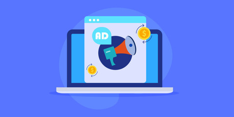 Return on AD spend, ROAS and e-business promotion and digital marketing concept. Vector illustration.