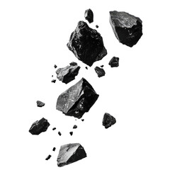 Falling black rocks isolated on transparent background Remove png, Clipping Path, pen tool