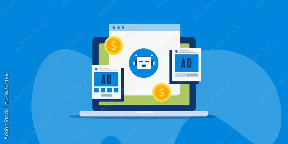 Poster ai driven automatic ads display on social media, business objective completion with ad spend budget,