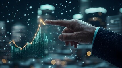 of Business Development and Continuous Corporate Growth Represented by a Businessman s Hand Pointing to a Glowing Arrow Graph Chart Symbolizing Success Strategy and Future Potential