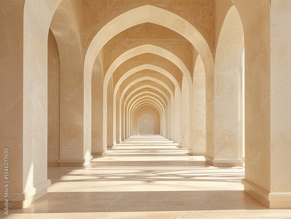 Aufkleber serene and minimalist islamic architecture interior with natural light casting soft shadows over smo