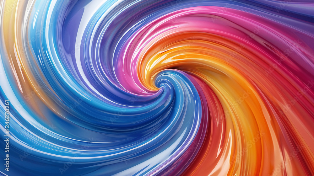 Poster Whimsical swirls of color animate canvas, their fluid motion capturing dynamic essence of creativity unleashed, celebration of artistic expression in vivid acrylics