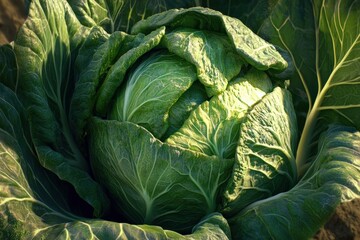 Obraz premium Fresh green cabbage with vibrant leaves, showcasing natural beauty
