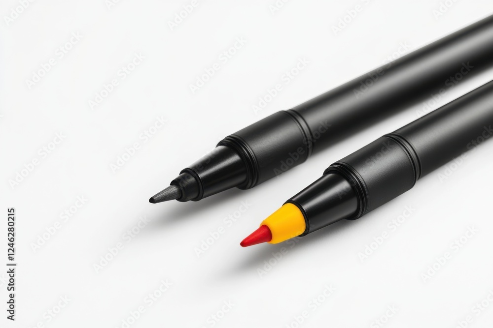 Poster fine tip markers showcasing sleek design and vibrant colors against a pristine white backdrop in a p