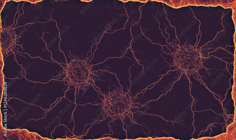 Poster glowing neural network on dark background, ideal for science or technology projects