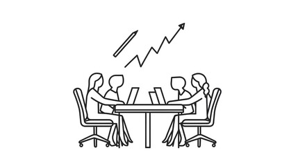 Set of minimalist line art icons illustrating team brainstorming sessions in a clean and modern design style  Depicts various business and office related concepts for presentations workshops