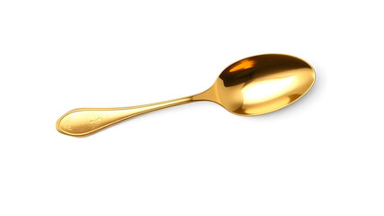 One shiny golden spoon isolated on white background, top view. Generative AI