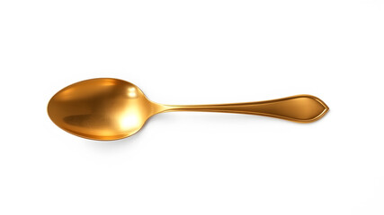 One shiny golden spoon isolated on white background, top view. Generative AI