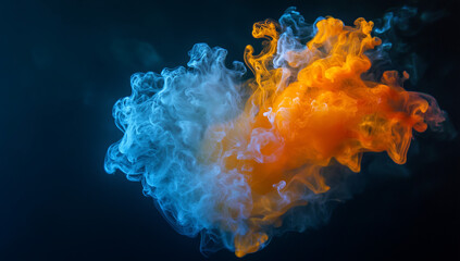Dramatic blue and yellow smoke explosions captured in mid-air, creating a vibrant and dynamic contrast of swirling colors. These images showcase the energetic interplay between cool and warm hues