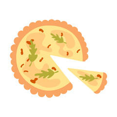 Isolated French quiche pie on a white background hand drawn