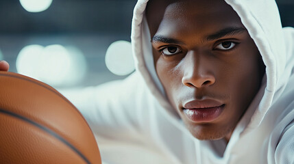 Basketball Athlete in White Streetwear Passing Ball in Motion