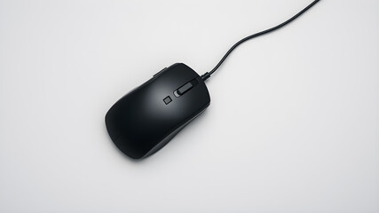 One pc mouse on grey background, top view. Space for text. Generative AI