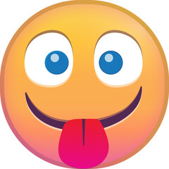 Cartoon emoji with a silly expression sticking out its tongue.