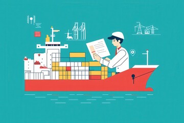 Cargo Ship Worker with Shipping Manifest in Modern Illustration