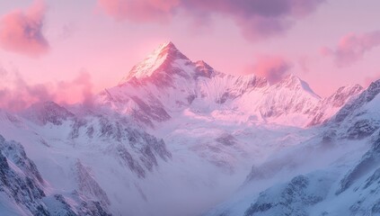 Pink sunset over snowy mountain range, scenic wallpaper