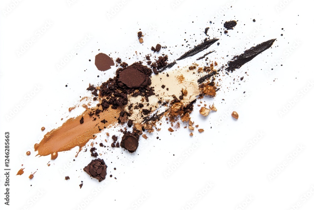 Poster cosmetic drops and smudges create an artistic display of colors on a pure white backdrop