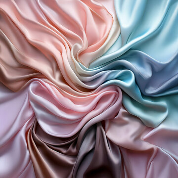Subtle Soft Pastel Rainbow Random Color Mixed Colour Pleated Wrinkle Silk Fabric Cosmetics Cosmetic Products Makeup Fashion Texture 3D Background Screen