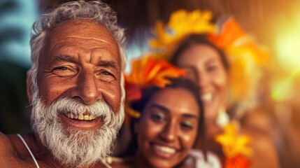 Smiling Senior Hispanic Grandfather with Granddaughters