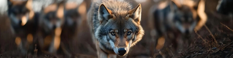 Obraz premium Gray Wolf and Pack in Woodland Setting