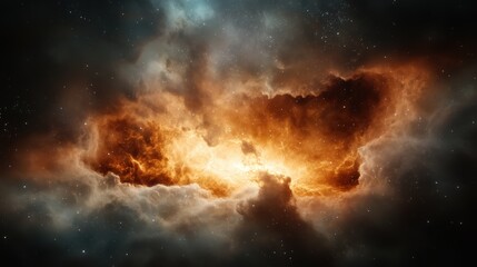 Radiating vibrant orange hues, these dramatic cosmic clouds emerge from a deep space backdrop, showcasing nature's intensity and evoking awe within the infinite cosmos of the universe.