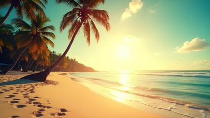 "Tropical Sunset: Serene Beaches, Swaying Palms, and Ocean Horizons"







