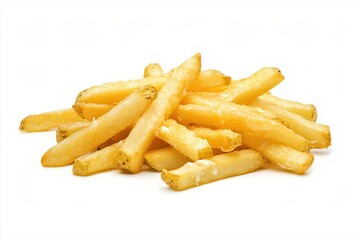 Golden French Fries Pile on White Background Delicious and Appetizing Food Photography