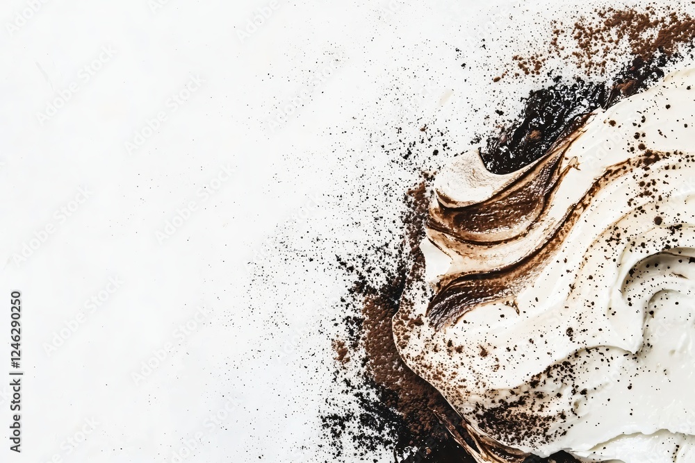 Aufkleber abstract swirl of chocolate and vanilla cream with cocoa powder on a white background