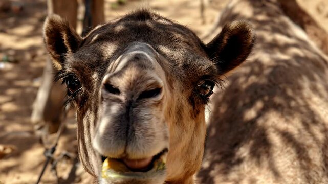 Close-up Portrait of a Curious Camel