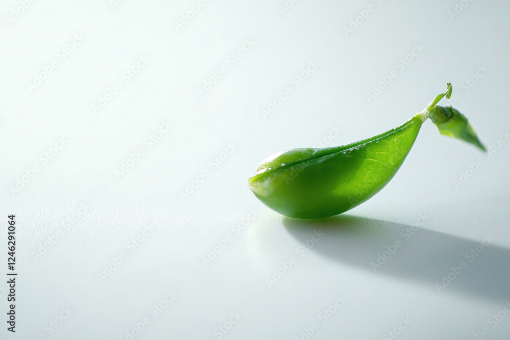 Poster fresh pea pod on a white surface showing its delicate texture and vibrant green color