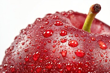 Fresh Red Apple with Water Droplets Evoking Natural Purity and Vibrant Health Close Up View