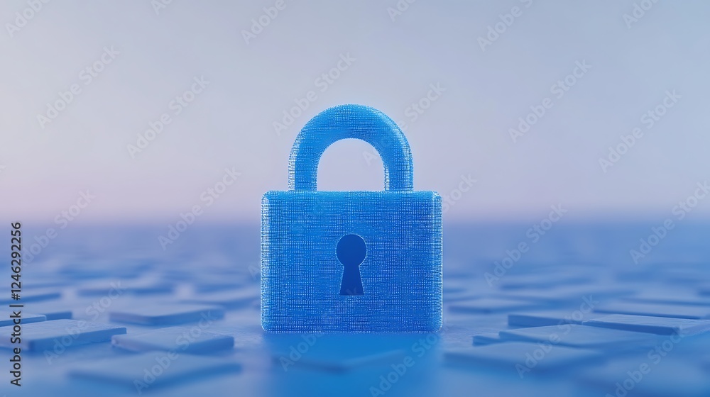 Poster blue digital padlock on abstract background representing security and privacy in modern technology