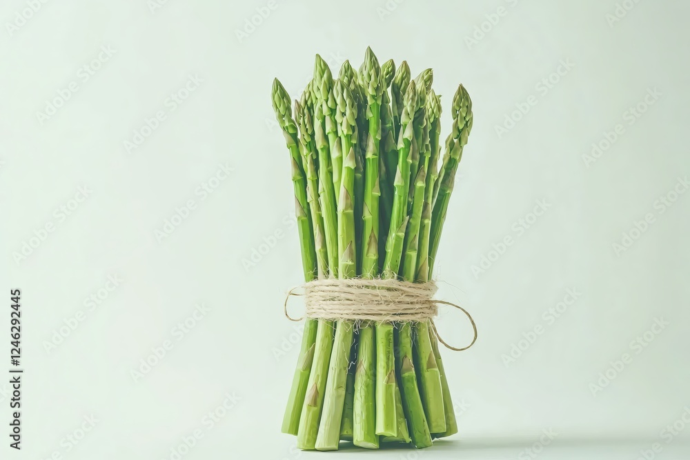 Poster fresh asparagus bundle tied with natural twine on a soft background for healthy food concept