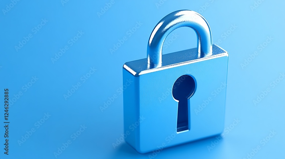 Poster blue lock with keyhole on bright background representing security and protection concepts with moder