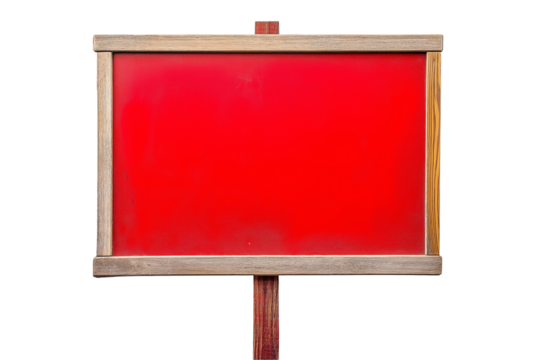 red sign on wooden frame board isolated on transparent background Remove png, Clipping Path, pen tool