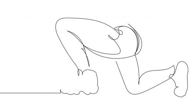Sportswoman squats in sneakers. One-line crouching animation.