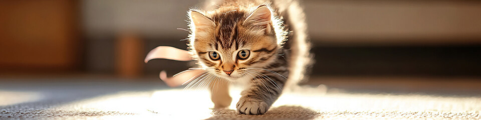 Brown Tabby Kitten Walking on Carpet