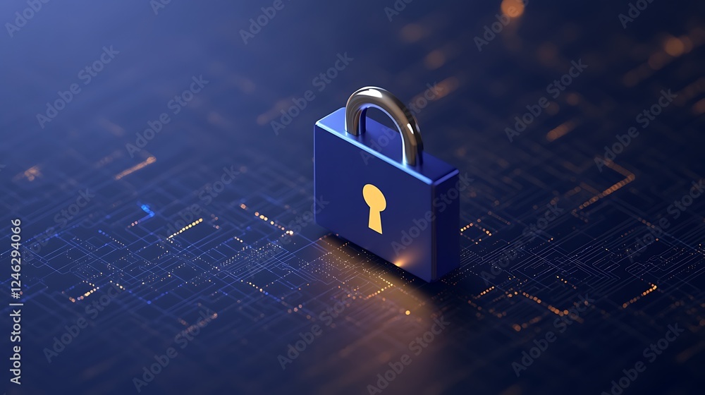 Aufkleber blue padlock symbolizing digital security and data protection on a futuristic background with glowin