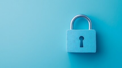 Fototapeta premium Blue padlock with keyhole on a pastel background symbolizes security, protection, and safety in digital and physical realms