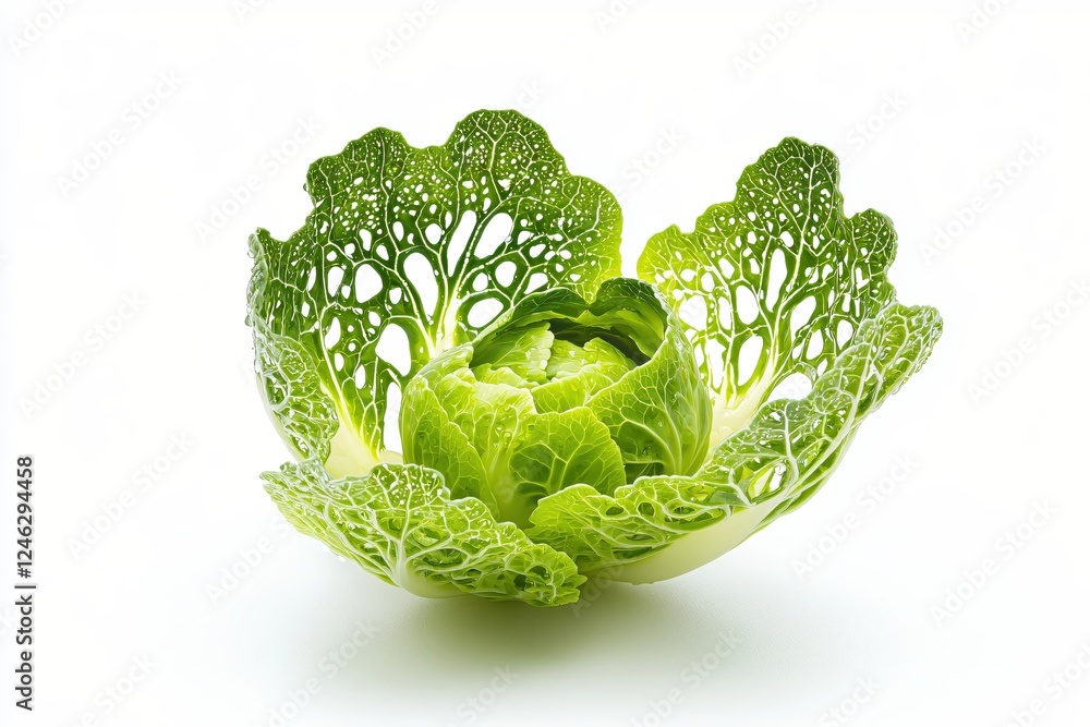 Aufkleber fresh green cabbage with unique leaf structure on white background a natural food still life