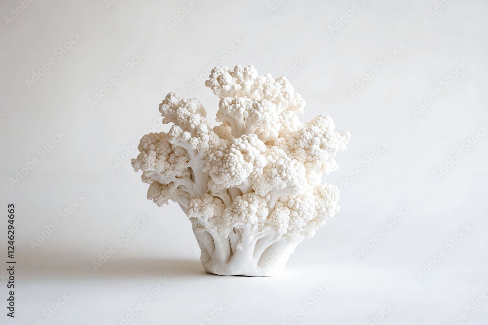 Poster elegant cauliflower on white background showcasing intricate texture and organic form
