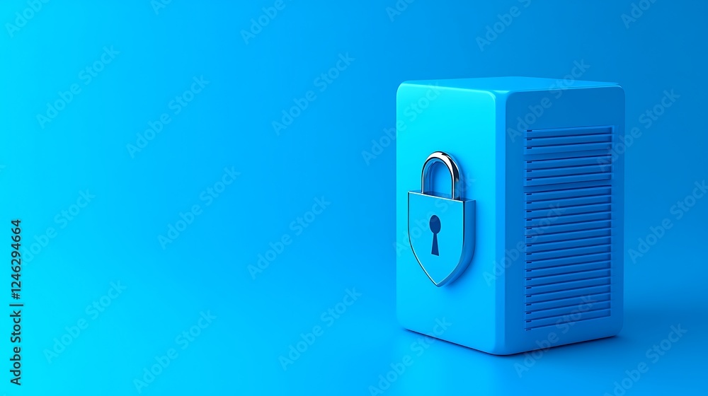 Poster blue secure safe box with padlock on a gradient background for safety and privacy concept