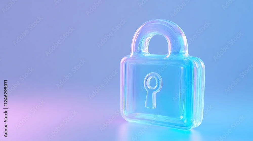 Poster bright and colorful transparent lock with keyhole on modern gradient background